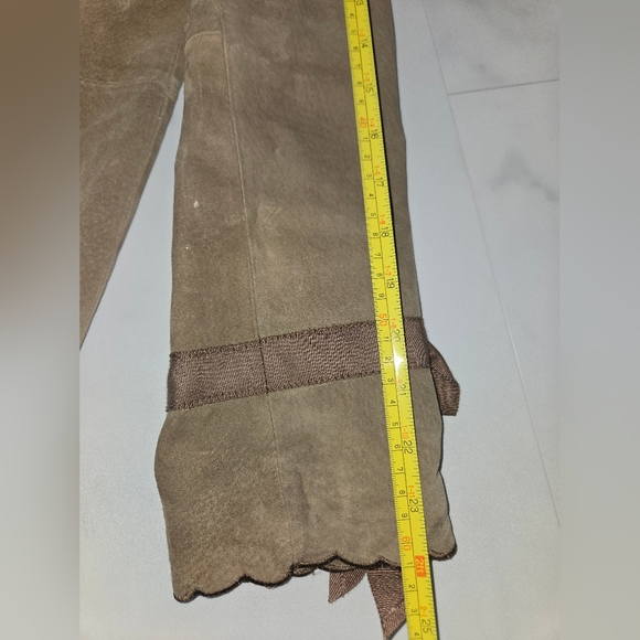 Terry Lewis Tan Suede Leather Jacket With Scallop Trim Small - Picture 7 of 9